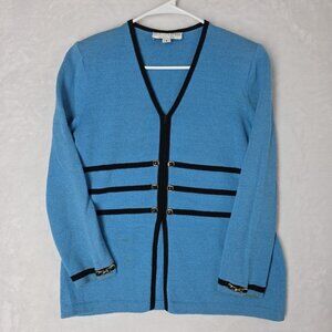 St. John Collection By Marie Gray Blue Navy 1/2  Zip Cardigan Womens Size 4 READ